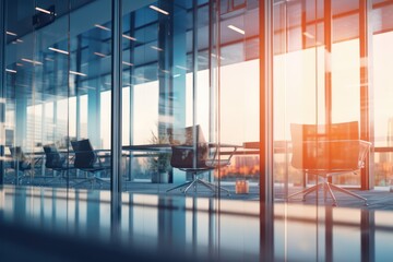 Modern office in a high-rise building. AI generative. Business background for advertising.