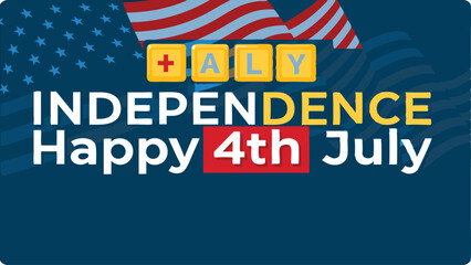 Independence day graphic with american flag and text happy fourth of july on a blue background design