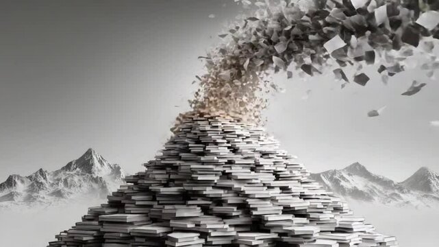 Paper avalanche: Conceptual animation of documents piling up and then exploding upwards