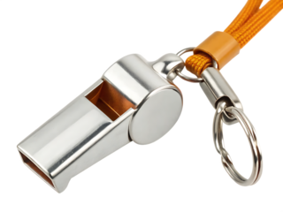 Silver whistle keychain isolated on white background png 