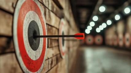 Dart hitting bullseye in dynamic focus, target practice precision and success