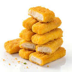 Fried chicken nuggets and cookies served on plate and white background