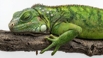 Obraz premium Close-up of a sleeping iguana on a branch