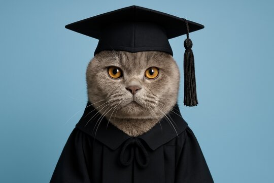 Scholar cat in a cap and student uniform - purfect for studenst day poster