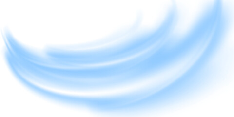 PNG. Wavy transparent curved lines in the form of the movement of sound waves in a set of different shapes of whirlpool, twist, spiral. Light arc in blue colors, in the form of a turn and a zigzag.