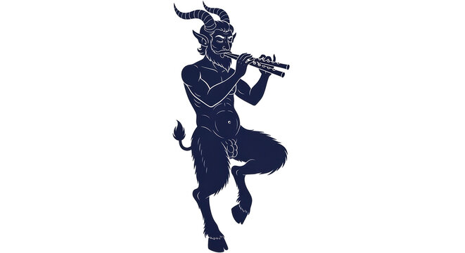 Isolated Silhouette of a Satyr Playing Flute