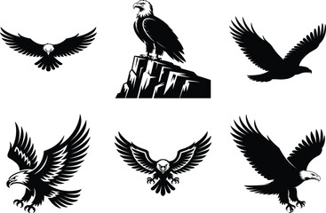 Obraz premium Eagle Silhouette Bundle, Eagle Vector art illustration, in black and white graphic.