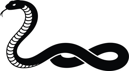 Fototapeta premium A black and white illustration of a snake with its tongue out on a plain white background design art