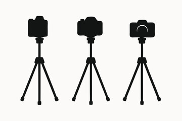 Camera on Tripod Professional Photography Equipment Icons
