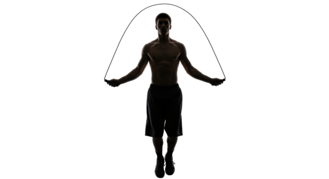 Isolated Silhouette of Man Jumping Rope