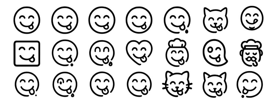 Yummy face smile icon, delicious emoji, happy expression, cheerful emotion, cute character, food love, joyful mood, fun emoji, snack icon, vector illustration.