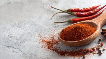 Ground red chili powder and whole red chilies on rustic table