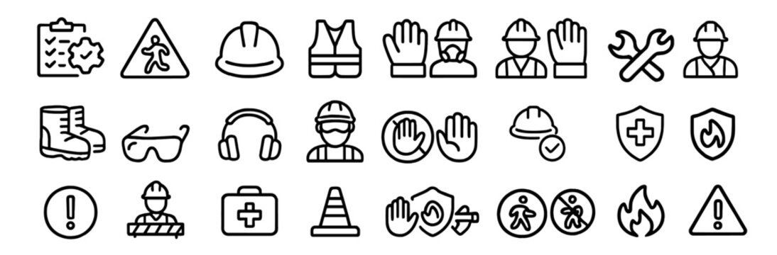 Work Safety banner, construction icon sign, hazard warning symbol, workplace safety awareness concept, safety gear symbol, accident prevention alert, vector illustration.