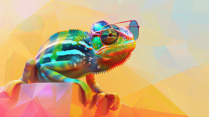 Iguana, geko, cartoon chameleon, lizard theme, beautiful chameleon, reptile pet wearing sunglasses design concept