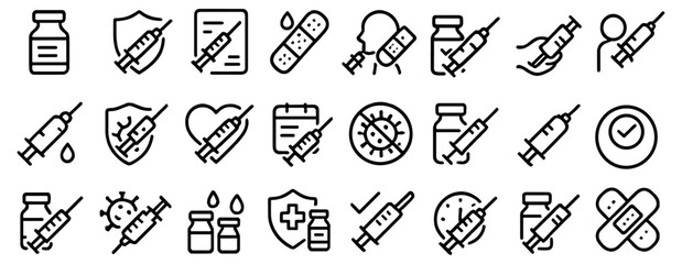Vaccine icon set, step by step vaccine symbol, medical syringe icons, vaccination process infographic, healthcare immunization graphic, hospital injection tools, vector illustration.