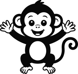 A cartoon monkey with its arms raised and a happy expression on a white background vector illustration
