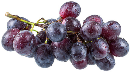 Fresh grape bunch with stem and water droplets isolated on white – Premium PNG for food content