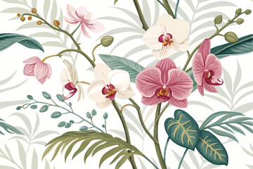 Seamless Floral Pattern with Vibrant Blossoms and Delicate Leaves for Elegant Textile and Wallpaper Designs