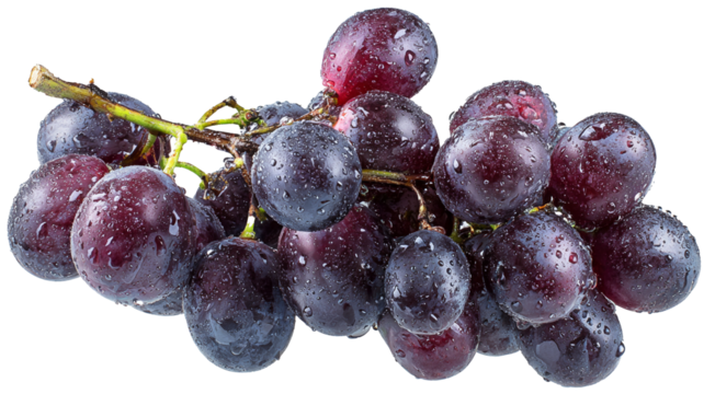 Fresh grape bunch with stem and water droplets isolated on white – Premium PNG for food content