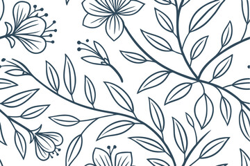 Seamless Floral Pattern with Vibrant Blossoms and Delicate Leaves for Elegant Textile and Wallpaper Designs