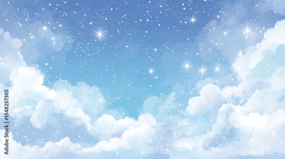 Wall mural starry night sky with dreamy clouds and sparkling stars in a serene atmosphere