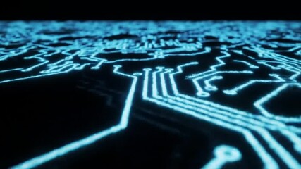  Futuristic Digital Landscape: A Circuit Board City | A perspective view of a vast circuit board that resembles a glowing city skyline at night. Represents a digital world, urbanization, and smart cit - Powered by Adobe