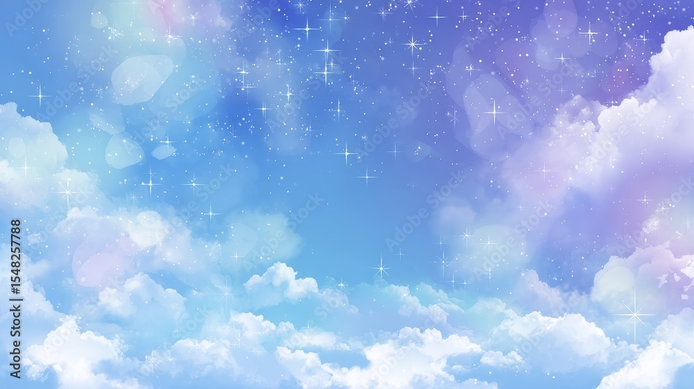 Wall mural dreamy sky with sparkling stars and soft clouds creating a celestial atmosphere