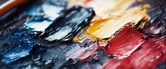 Close-up of colorful oil paint textures on canvas