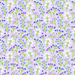 Delicate seamless pattern with petite meadow flowers in soft colors. Tranquil floral summer background. Layered by colors.