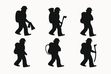 Fototapeta premium Silhouette Illustrations of Hikers Backpackers, Climbers, and Explorers