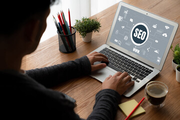 SEO search engine optimization for modish e-commerce and online retail business showing on computer...