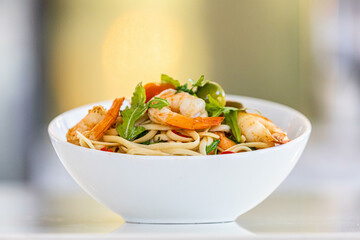 Fresh Asian stir fry noodles with colorful vegetables, herbs & peppers. Healthy gourmet meal...