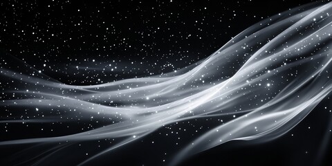 Abstract cosmic waves and stars against a dark sky