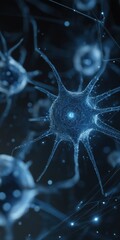 Close-up of blue neurons and neural connections in abstract digital art