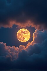 Super strawberry moon, reddish full moon on a summer night.