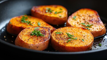 A beautifully cooked butternut squash is plated on a skillet, showcasing the rich colors and textures, perfect for culinary delight in a healthy meal setting.