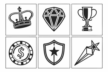 Crown diamond trophy chip shield and star isolated on white background