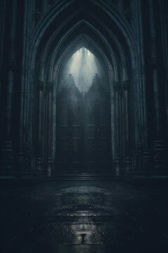 Dark and enchanting gothic doorway evoking mystery and history.