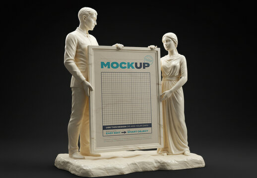 Couple Marble Statue with Vertical Frame Mockup