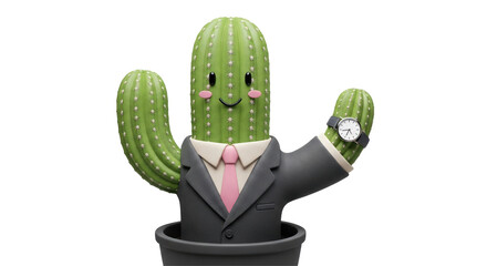 Isolated Cactus Businessman Character with Watch
