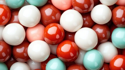 A vibrant display of colorful candy balls in various shades creates an inviting and joyful visual, perfect for evoking sweet memories and childhood delight.