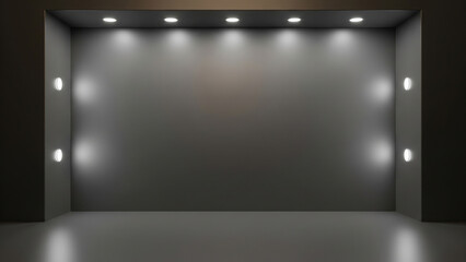 Empty stage with spotlights in a minimalist gallery space