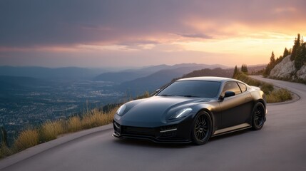 Experience the Thrill of Driving a Luxury Sports Car on a Winding Mountain Road at Sunset a Perfect Blend of Automotive Excellence and Natural Beauty