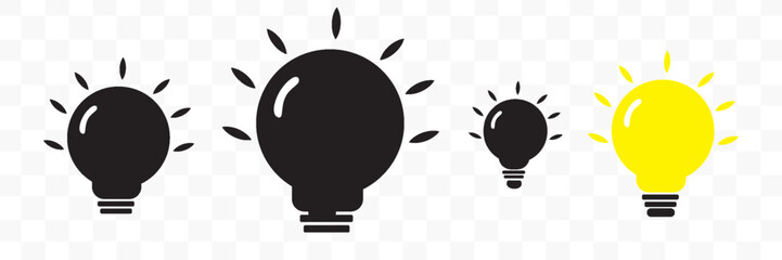 A set of light bulb icon on white background. Idea symbol. Electric lamp, light, innovation, solution, creative thinking, electricity.
