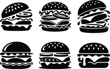 Burger Silhouette illustration, Burger SVG Vector Art, and White Background. Burger graphics.