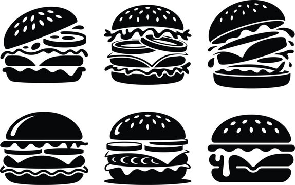 Burger Silhouette illustration, Burger SVG Vector Art, and White Background. Burger graphics.