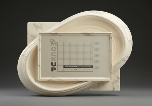 Horizontal Ornament Photo Picture Frame Marble Sculpture Mockup