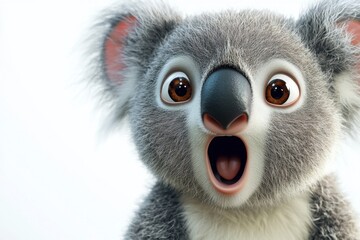 Obraz premium Surprised Koala with Wide Eyes and Fluffy Fur Expressing Curiosity and Delight in an Animated Style That Captivates Viewers