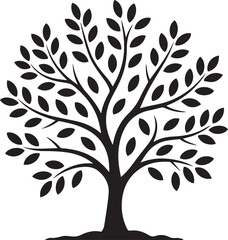 Fototapeta premium Tree Silhouette with Leaves Black Botanical Vector 