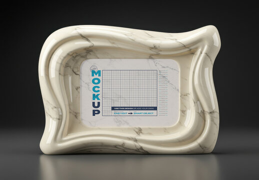 Horizontal Curved Photo Picture Frame Marble Sculpture Mockup